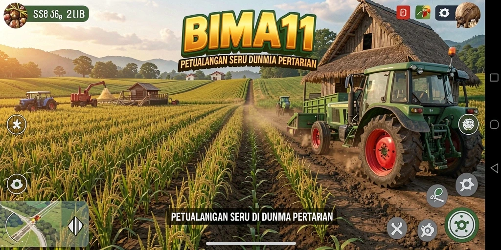 Tangkapan layar dari gameplay BIMA11 yang menunjukkan aktivitas bertani.