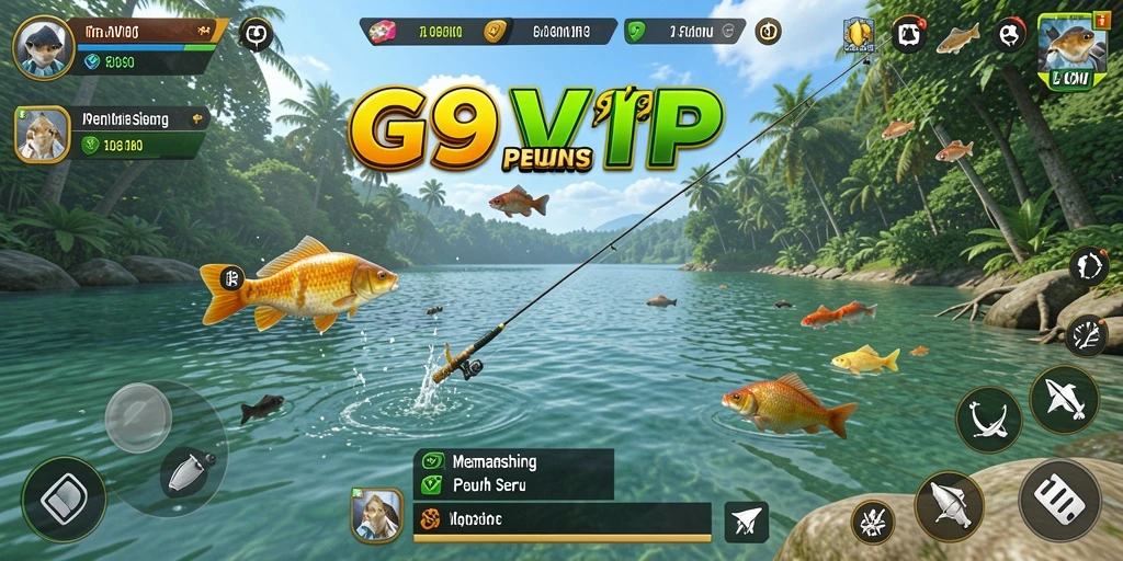 Tampilan gameplay G9VIP yang menarik dengan aksi memancing yang seru.