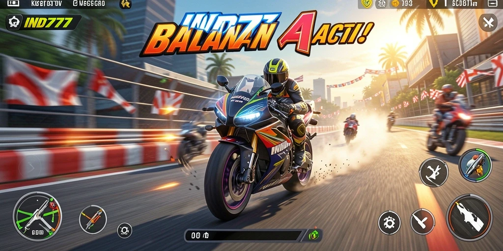 Tampilan gameplay balapan motor yang mendebarkan di IND777.