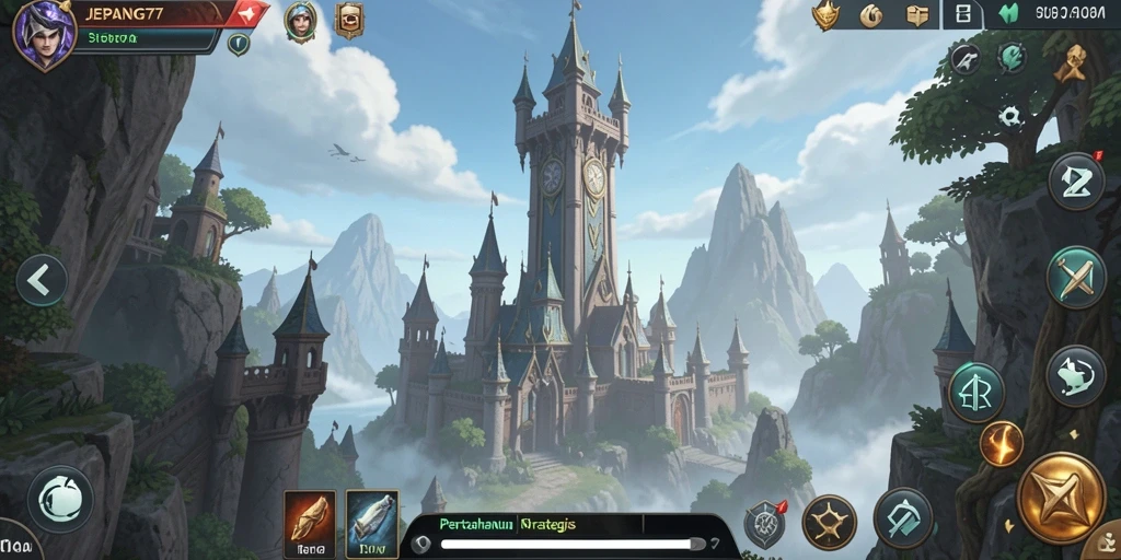 Gameplay JEPANG77 menampilkan pertarungan menara yang mendebarkan.