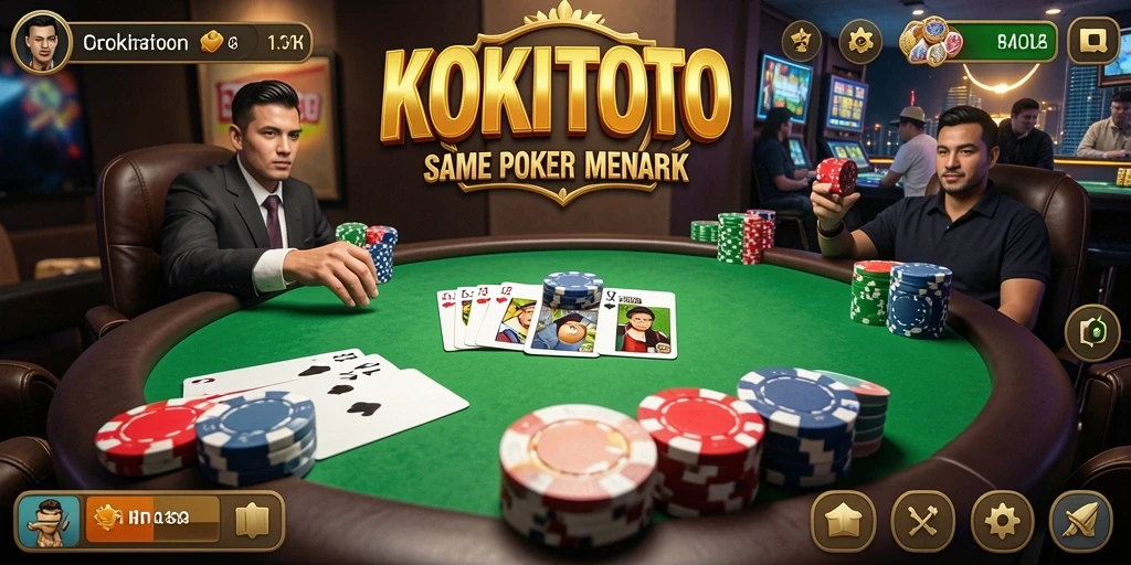 Tangkapan layar permainan KOKITOTO yang menunjukkan momen mendebarkan di meja Poker.