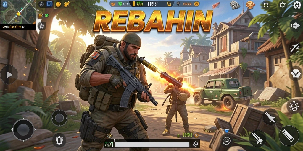 Screenshot gameplay REBAHIN yang menampilkan aksi seru dalam pertempuran TPS.