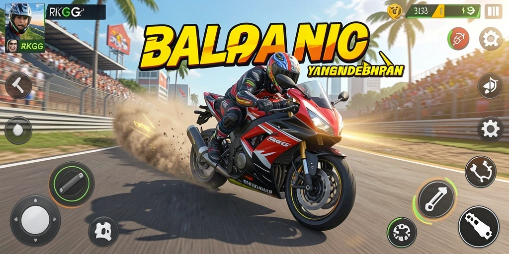 Screenshot menunjukkan balapan motor yang seru dan mendebarkan.