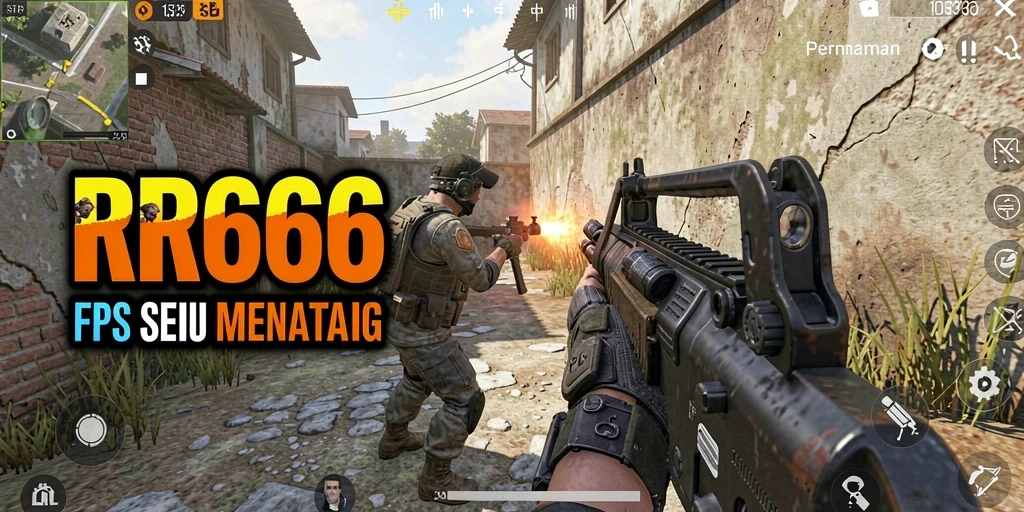 Screenshot utama gameplay RR666 yang menampilkan aksi menembak seru.