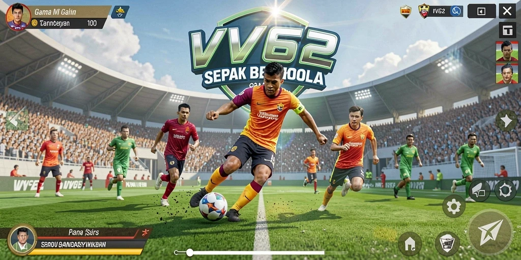 Gameplay VV62 yang menarik dalam aksi sepak bola.