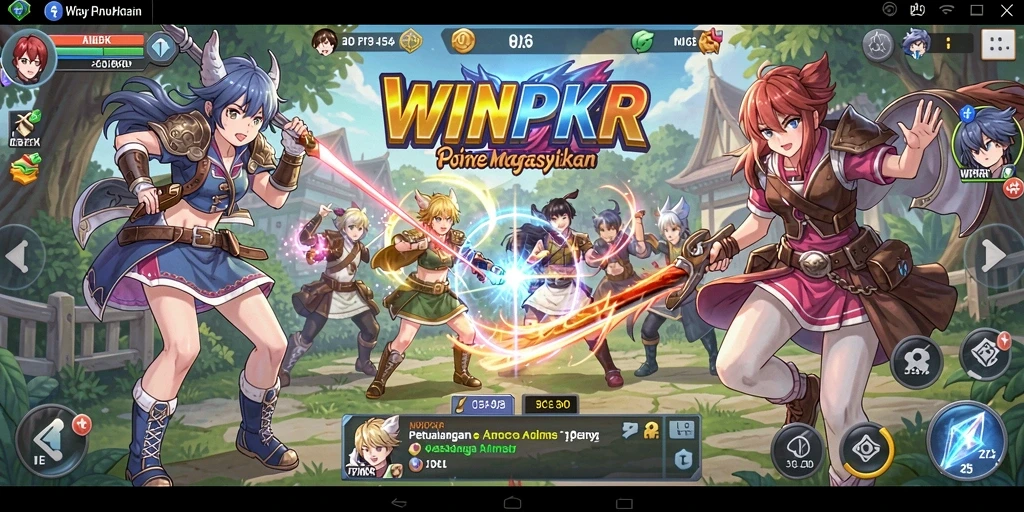 Screenshot gameplay WINPKR yang menampilkan karakter anime yang penuh aksi.